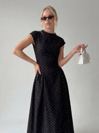 Vintage Polka Dot Ruched Midi Dress