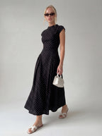 Vintage Polka Dot Ruched Midi Dress