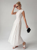 Vintage Polka Dot Ruched Midi Dress