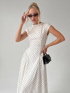Vintage Polka Dot Ruched Midi Dress