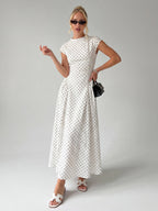 Vintage Polka Dot Ruched Midi Dress