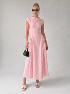 Vintage Polka Dot Ruched Midi Dress