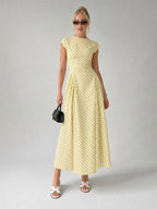 Vintage Polka Dot Ruched Midi Dress