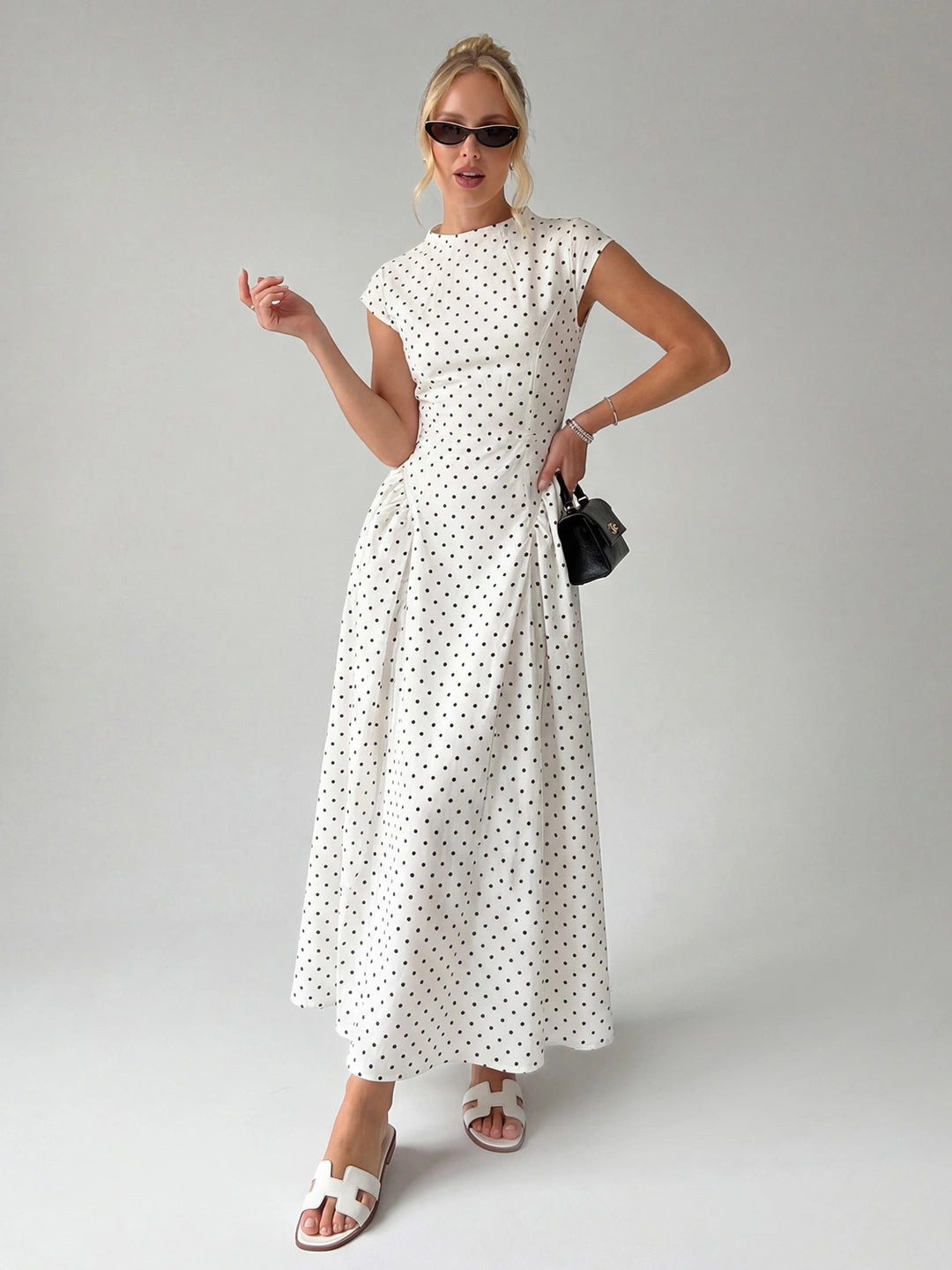 Vintage Polka Dot Ruched Midi Dress Secondary image