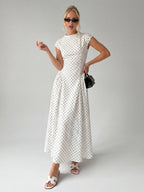 Vintage Polka Dot Ruched Midi Dress