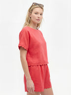 Wave Scallop Boxy Linen T-shirt