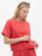 Wave Scallop Boxy Linen T-shirt
