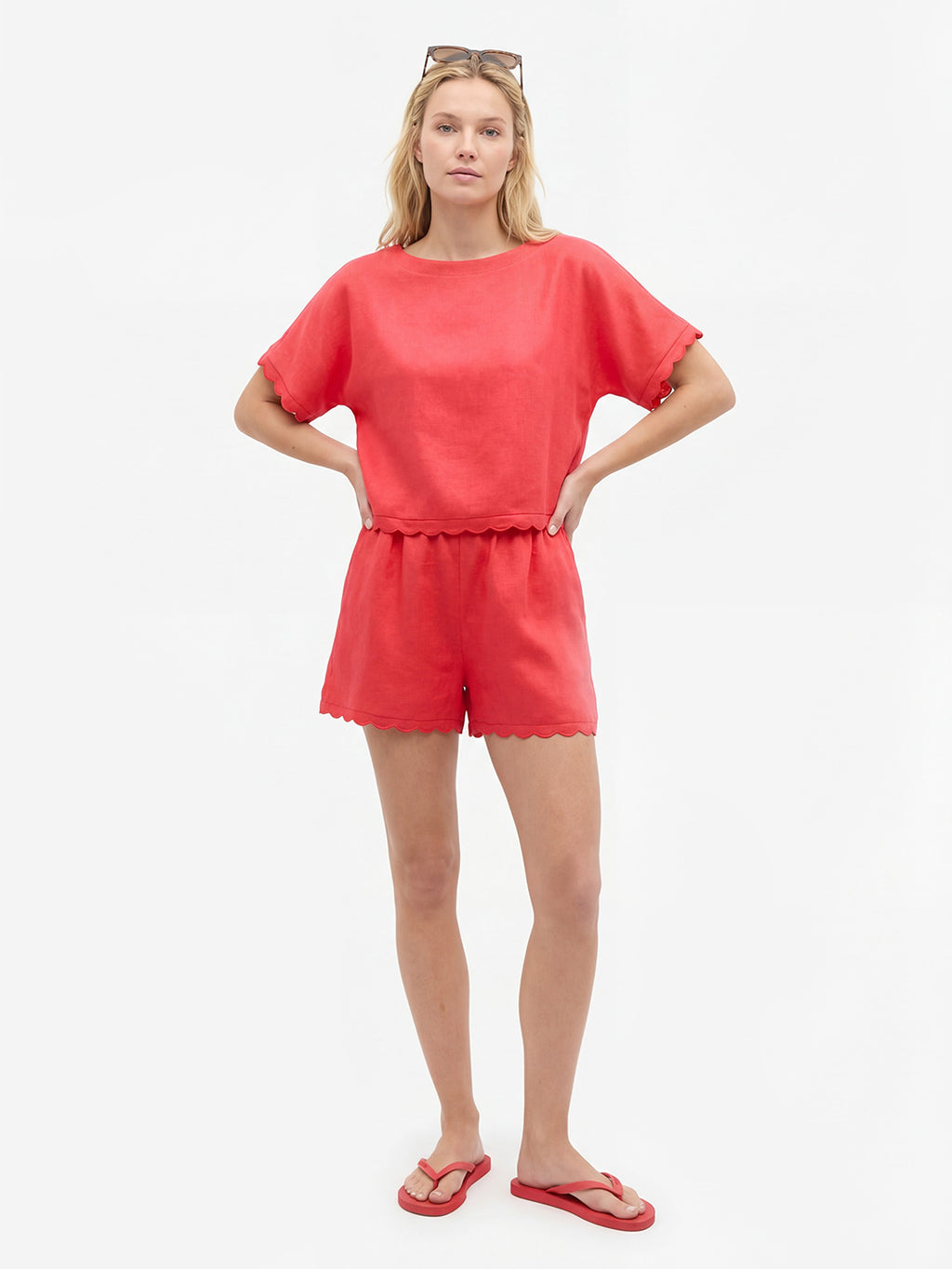 Wave Scallop Boxy Linen T-shirt