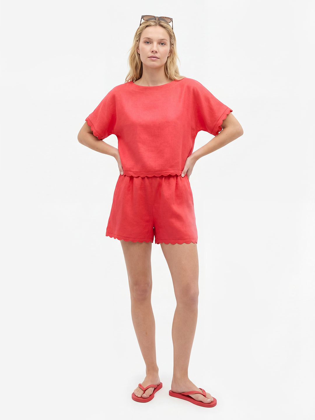 Wave Scallop Boxy Linen T-shirt