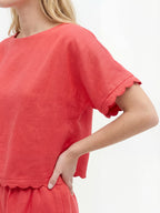 Wave Scallop Boxy Linen T-shirt
