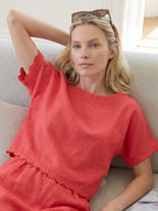 Wave Scallop Boxy Linen T-shirt