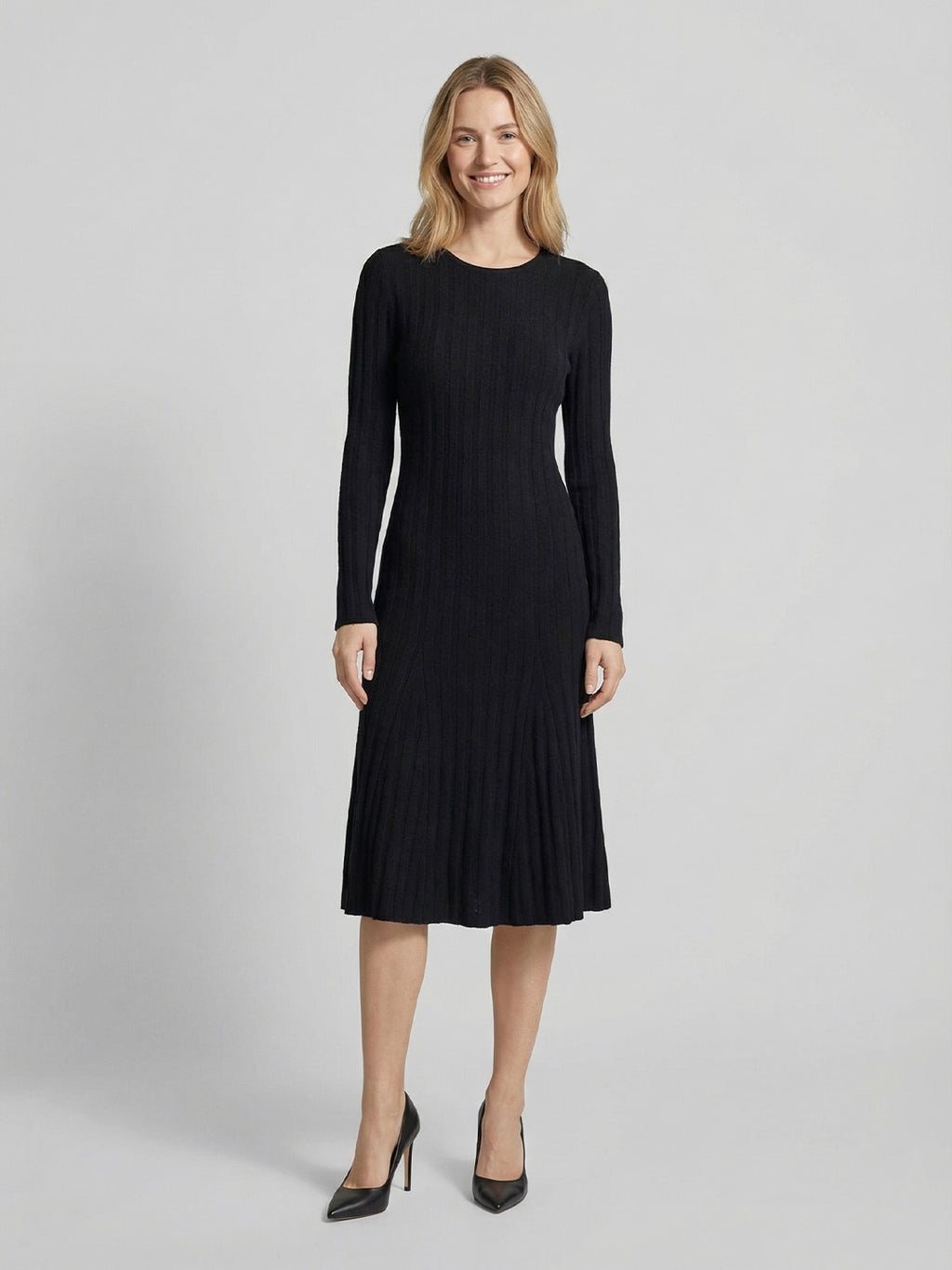 Ribbed Cashmere Waist Shaping Midi Dress