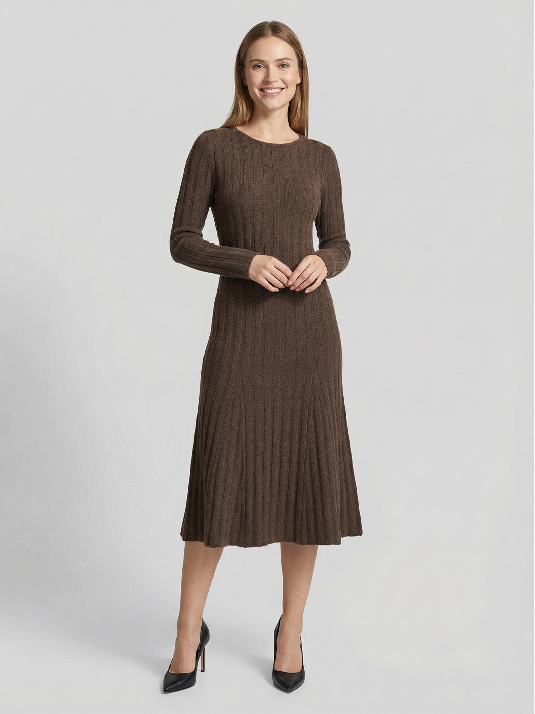 Ribbed Cashmere Waist Shaping Midi Dress