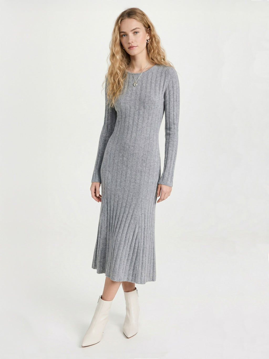 Ribbed Cashmere Waist Shaping Midi Dress