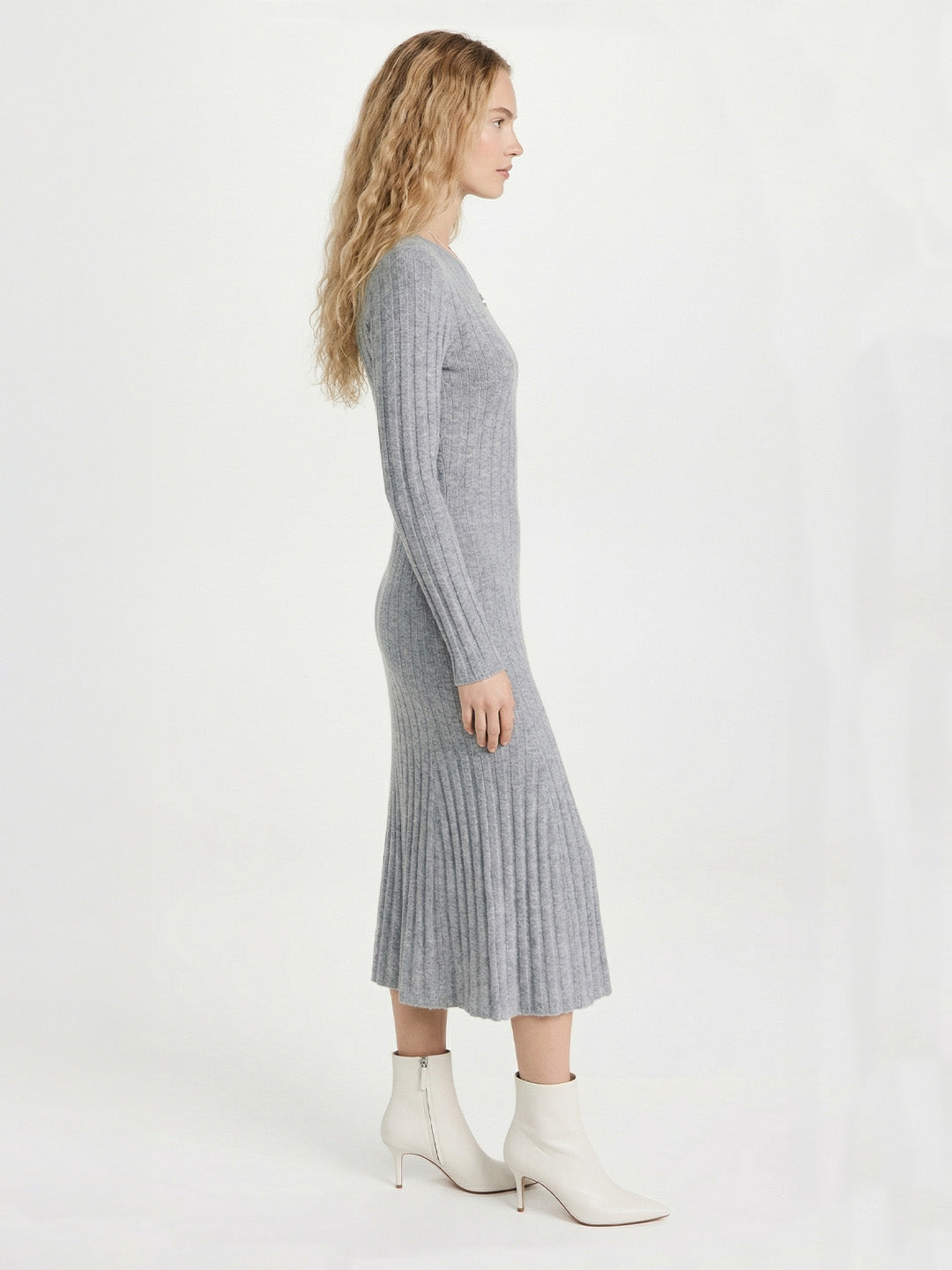 Ribbed Cashmere Waist Shaping Midi Dress