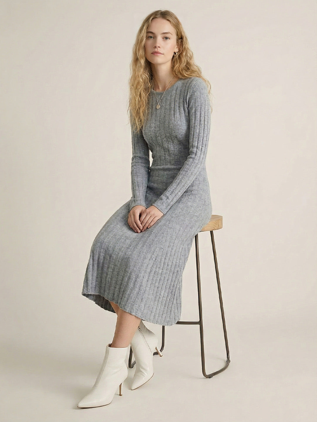 Ribbed Cashmere Waist Shaping Midi Dress Main image