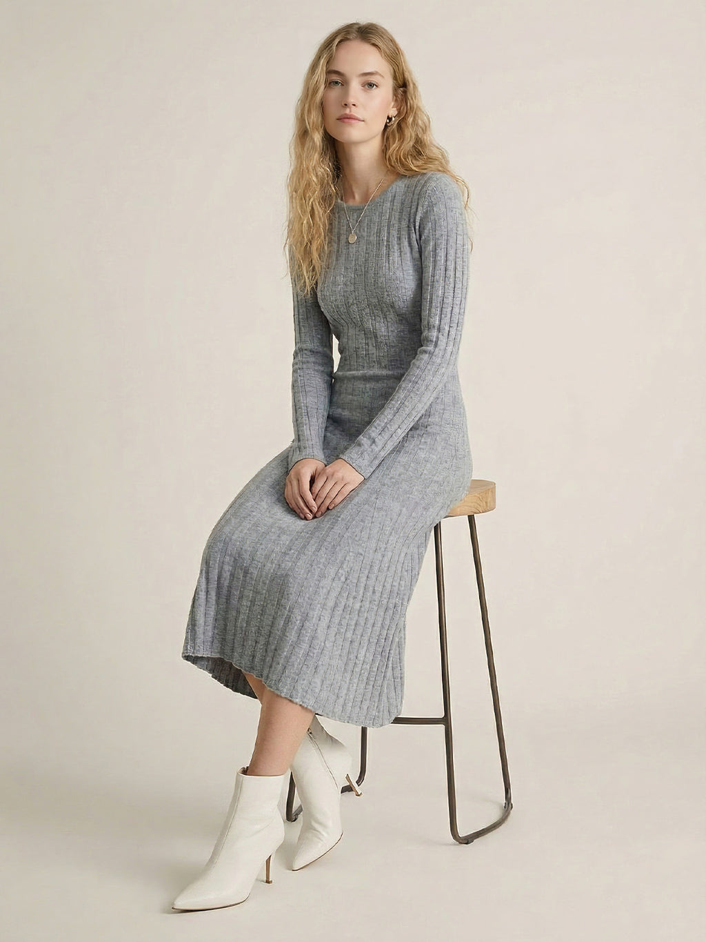 Ribbed Cashmere Waist Shaping Midi Dress