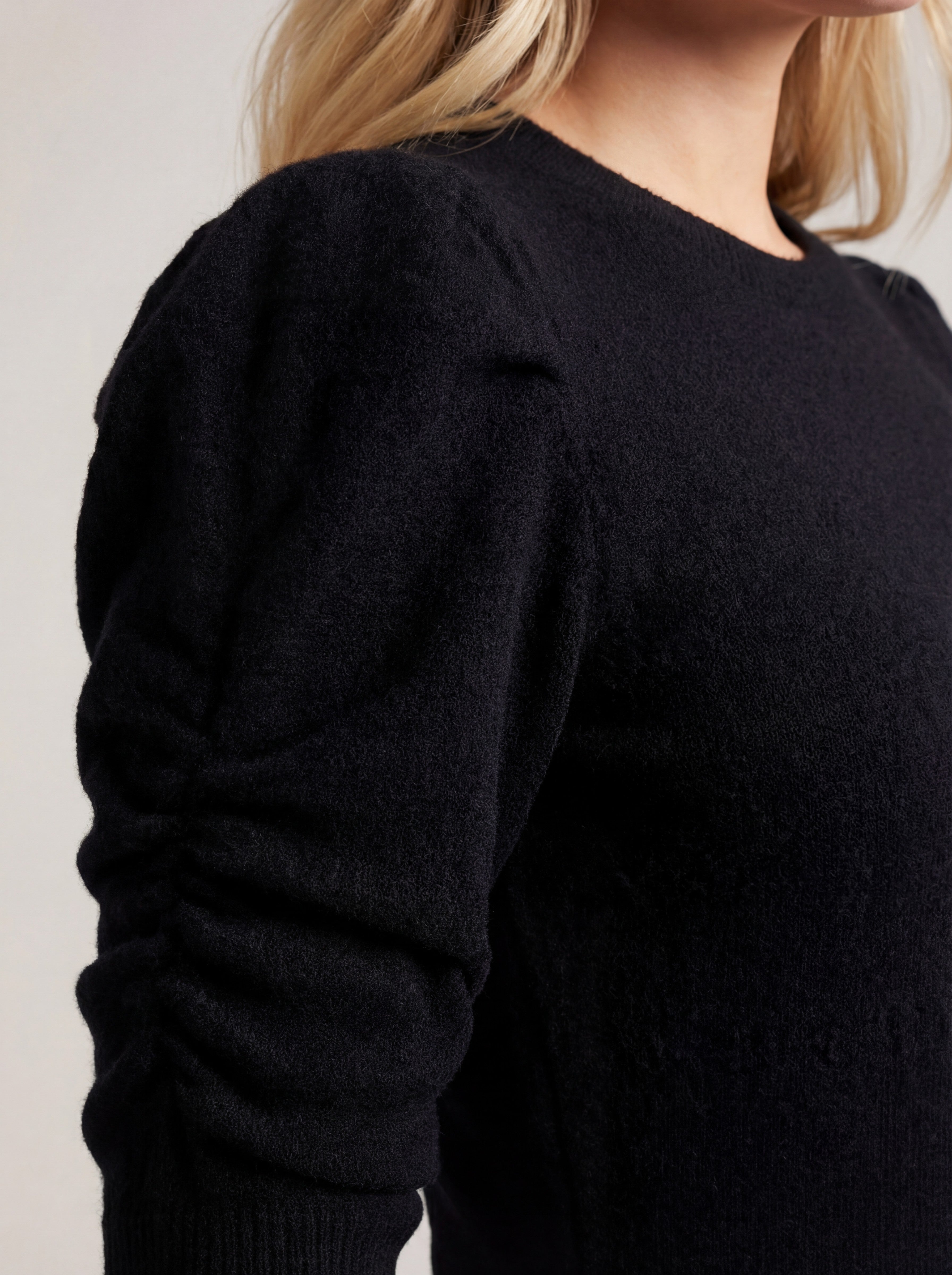 Pleated three-quarter sleeve sweater dress