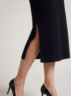 Pleated three-quarter sleeve sweater dress