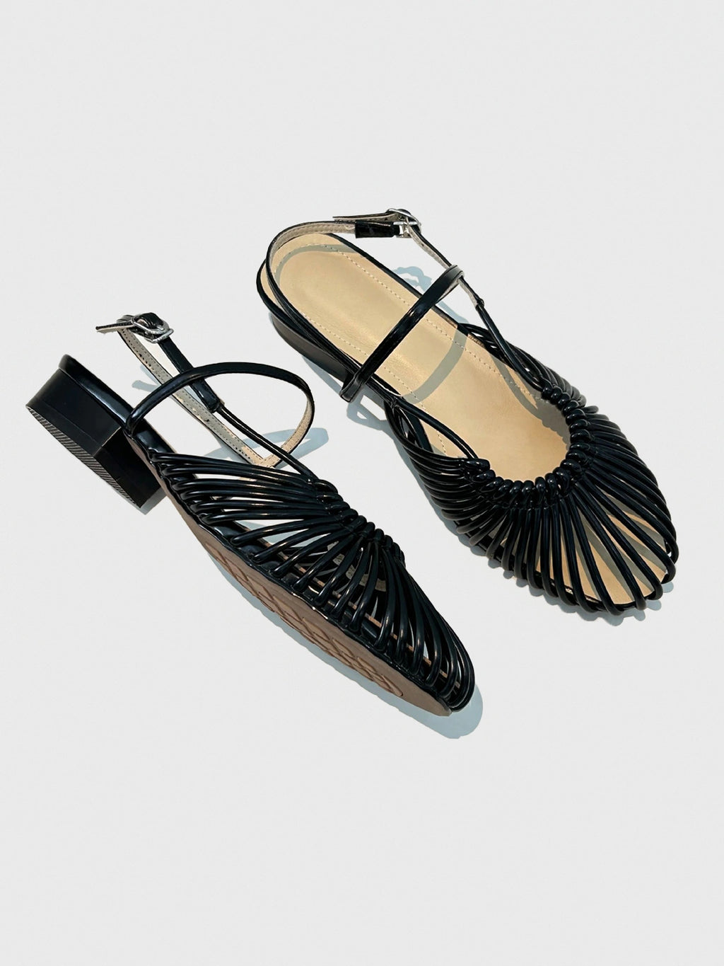 Woven Cage Slingback Low Heel Sandals