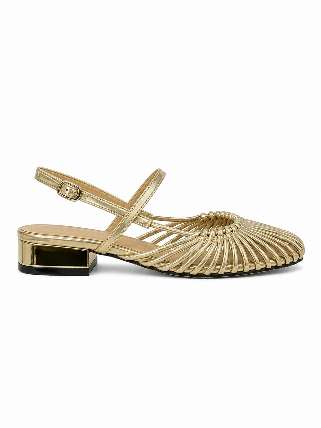 Woven Cage Slingback Low Heel Sandals