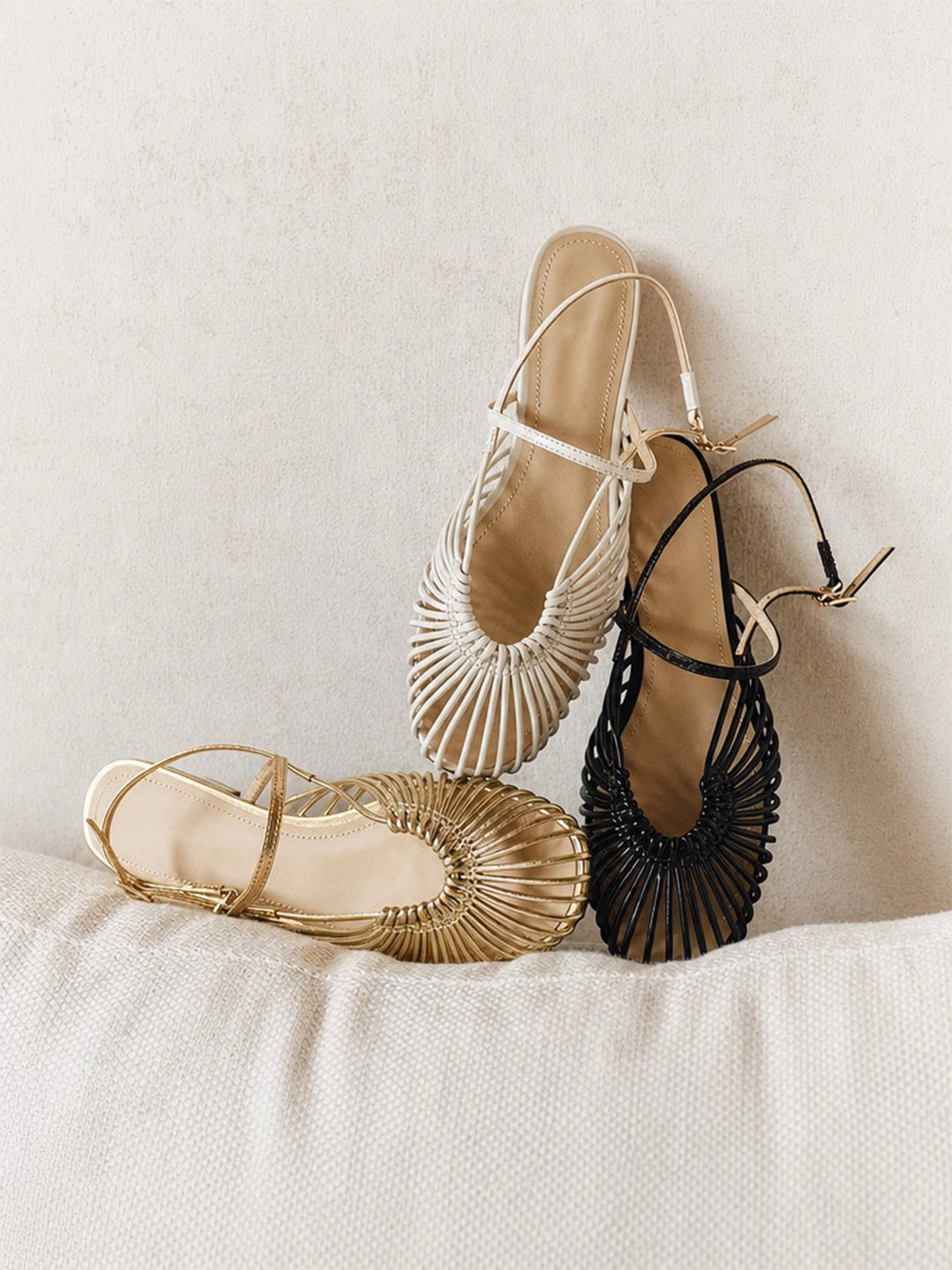 Woven Cage Slingback Low Heel Sandals