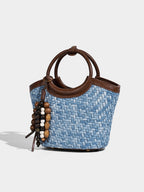 Woven Denim Basket Crossbody Bag with Top Handle