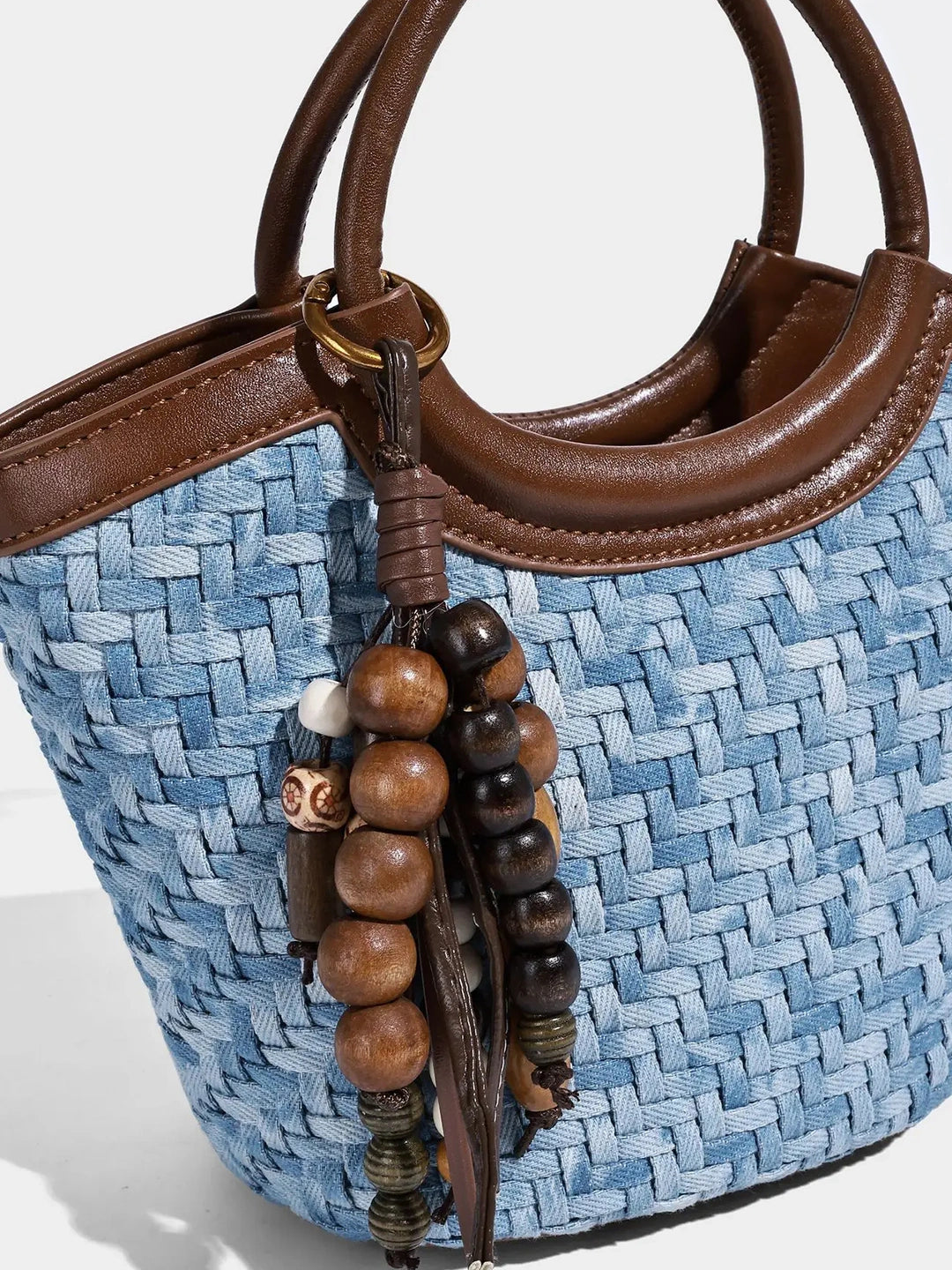 Woven Denim Basket Crossbody Bag with Top Handle