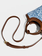 Woven Denim Basket Crossbody Bag with Top Handle