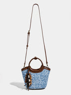 Woven Denim Basket Crossbody Bag with Top Handle