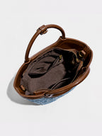 Woven Denim Basket Crossbody Bag with Top Handle
