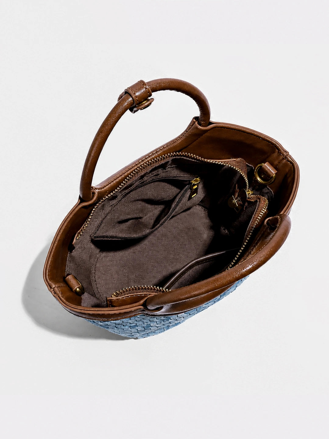 Woven Denim Basket Crossbody Bag with Top Handle