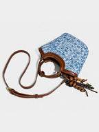Woven Denim Basket Crossbody Bag with Top Handle