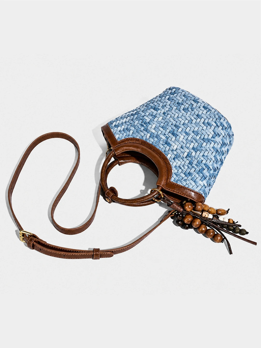 Woven Denim Basket Crossbody Bag with Top Handle