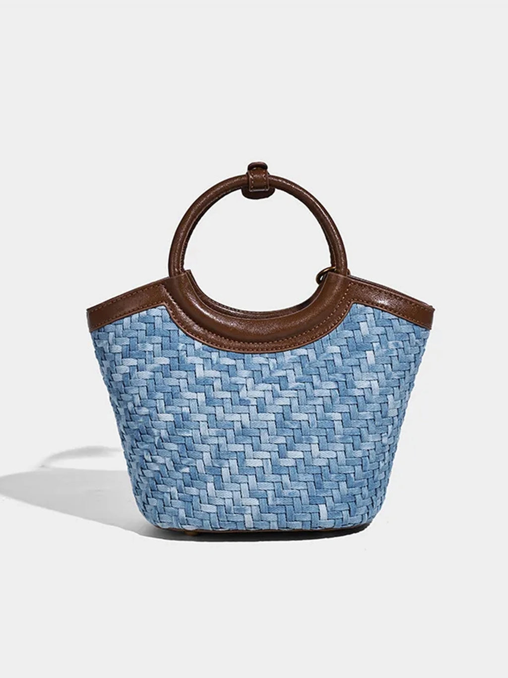 Woven Denim Basket Crossbody Bag with Top Handle