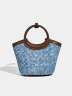 Woven Denim Basket Crossbody Bag with Top Handle