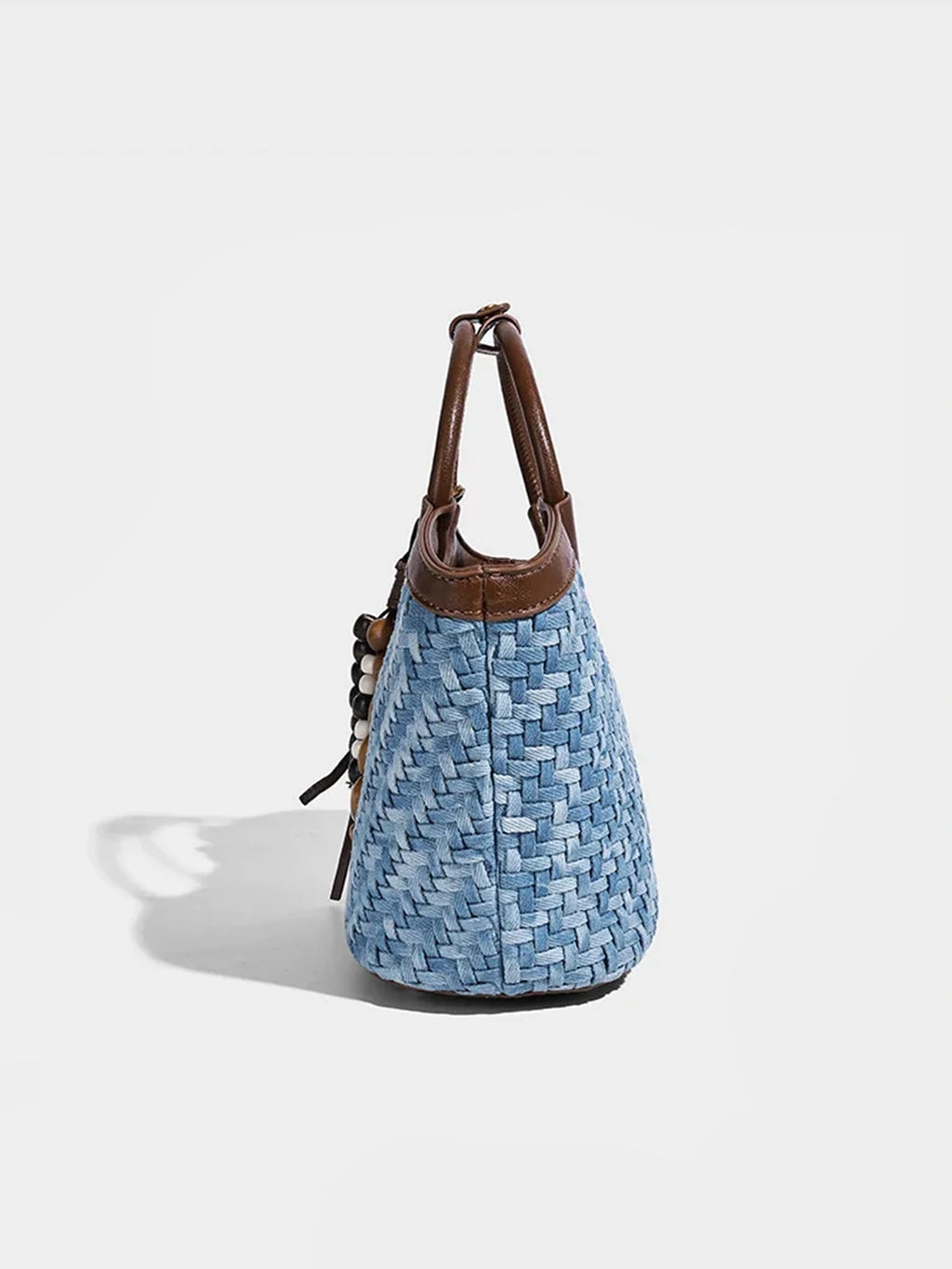 Woven Denim Basket Crossbody Bag with Top Handle