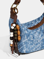 Woven Leather Large Slouchy Shoulder Bag