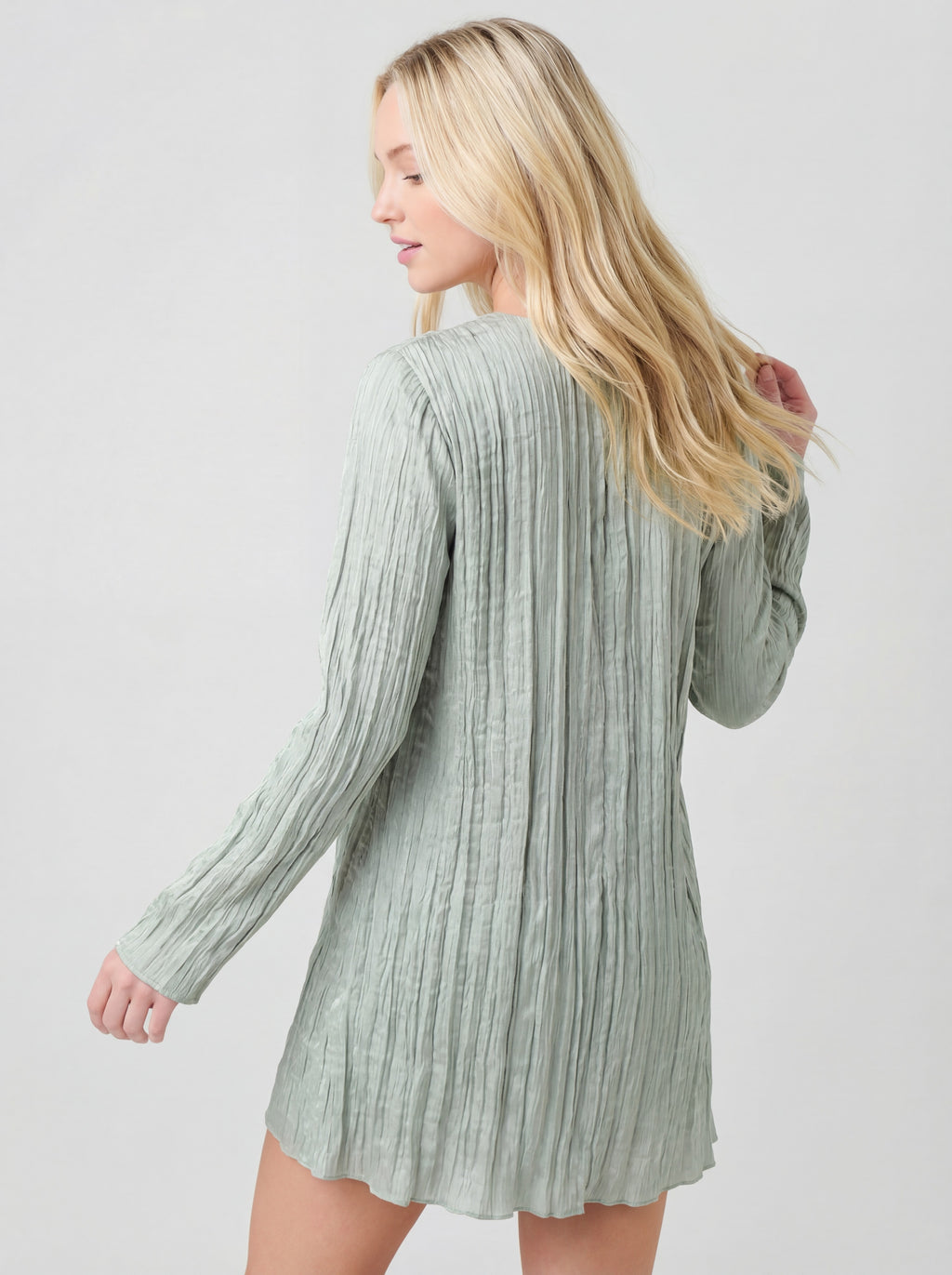 Pleated Long Sleeve Relaxed Straight Mini Dress