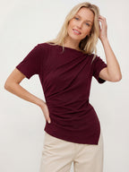 Asymmetric Hem Short Sleeve Slim Fit Stretch Top