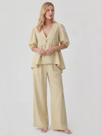 Cotton Peplum Top & Wide Leg Pants Co-ord Set