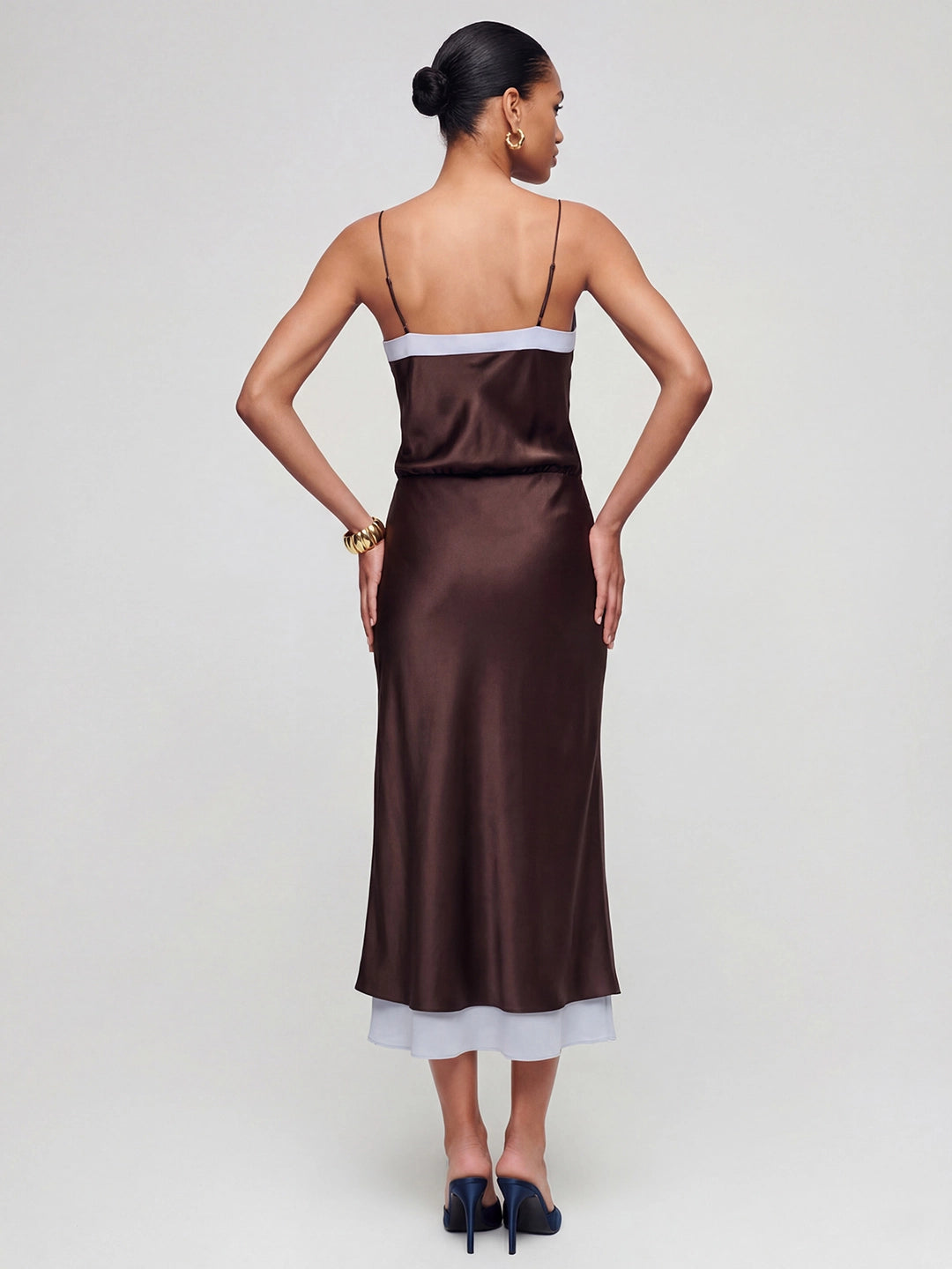 Colorblock Stain Spaghetti Strap Midi Dress