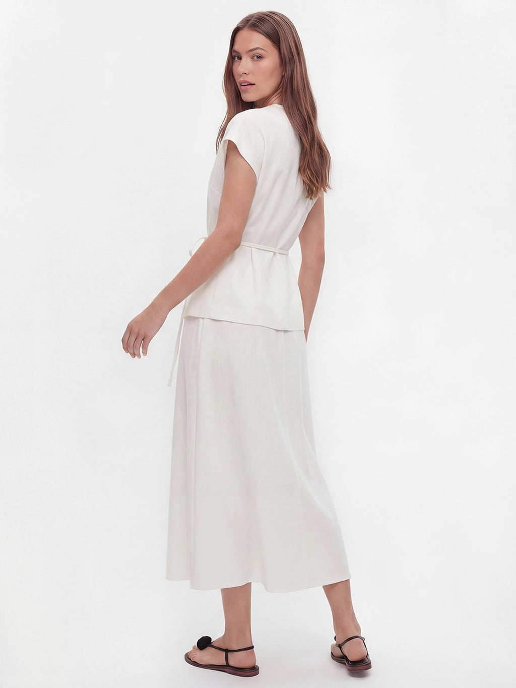 Effortlessly Elegant V-Neck Top & A-Line Skirt Chiffon Set