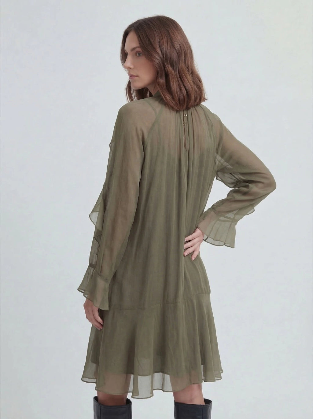 Ruffle Trim Sheer Mini Dress