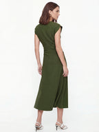 Ruched V-Neck Midi Drape Dress
