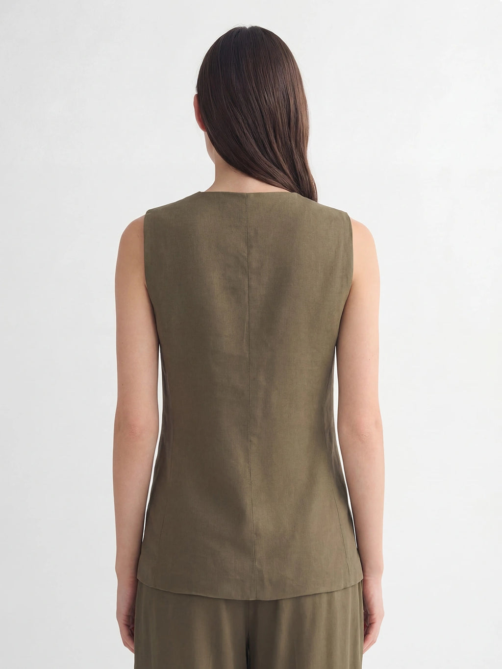 Button Front Long Linen Vest