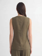 Button Front Long Linen Vest