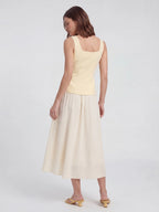 Square Neck Patchwork Midi Dress