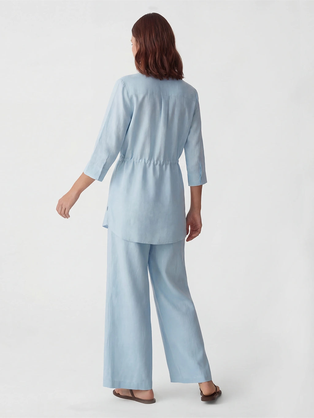 Drawstring Waist Linen Wide Pant Set