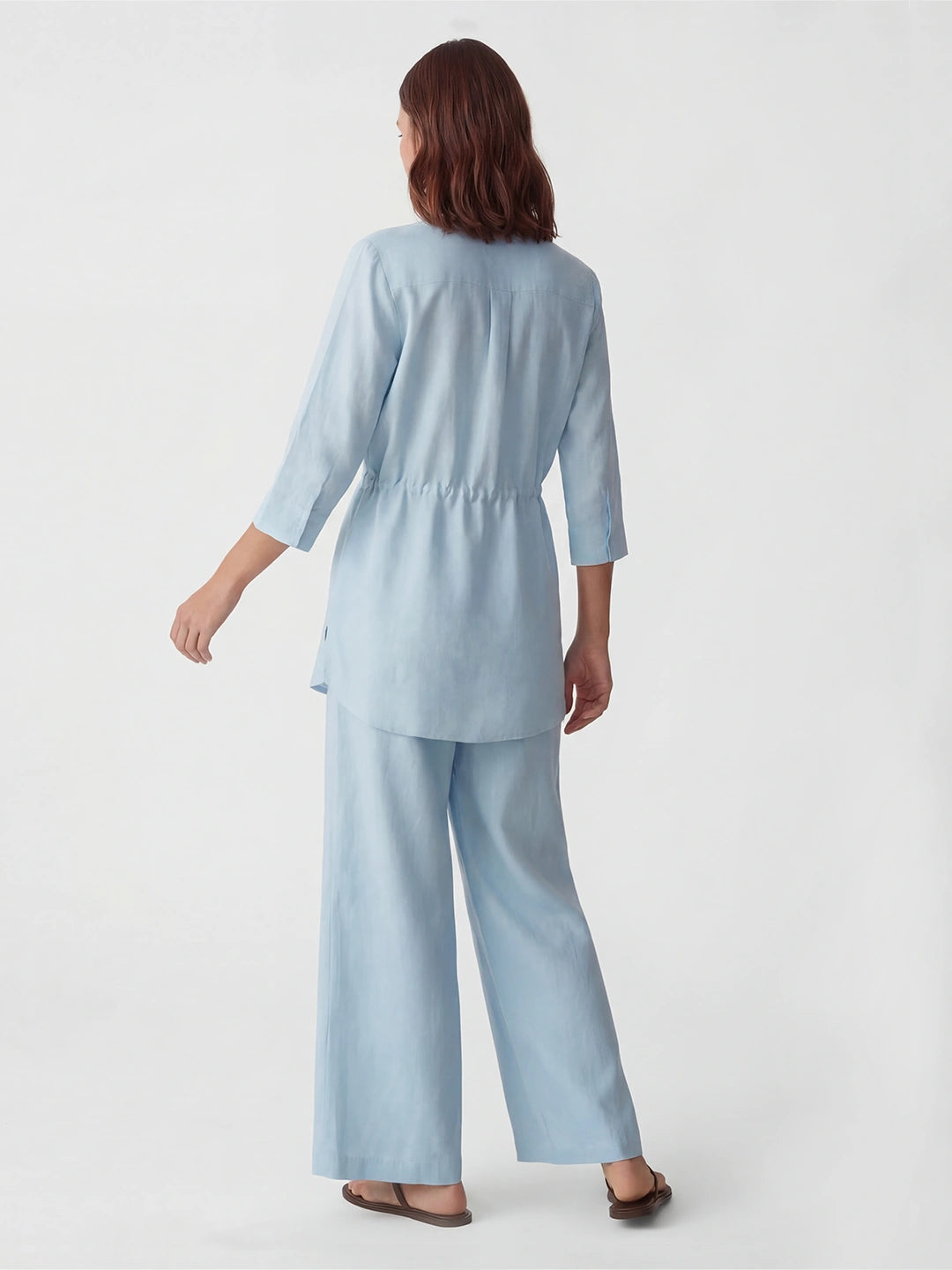 Drawstring Waist Linen Wide Pant Set